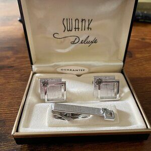 1960's Swank Deluxe Vintage Cufflinks and Tie Bar with Original Box